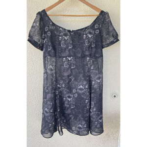 Spin Doctor Sheer Skull Babydoll Dress Empire Waist Goth Dark Coquette Grunge